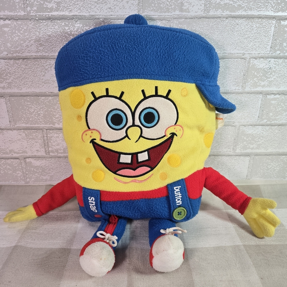 2012 Nickelodeon 19" Spongebob Cap Hat Squarepants Plush Zipper Button Snap